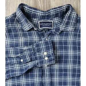 Charles Tyrwhitt Men‎ XL Blue Check Classic Fit 100% Linen Button Shirt